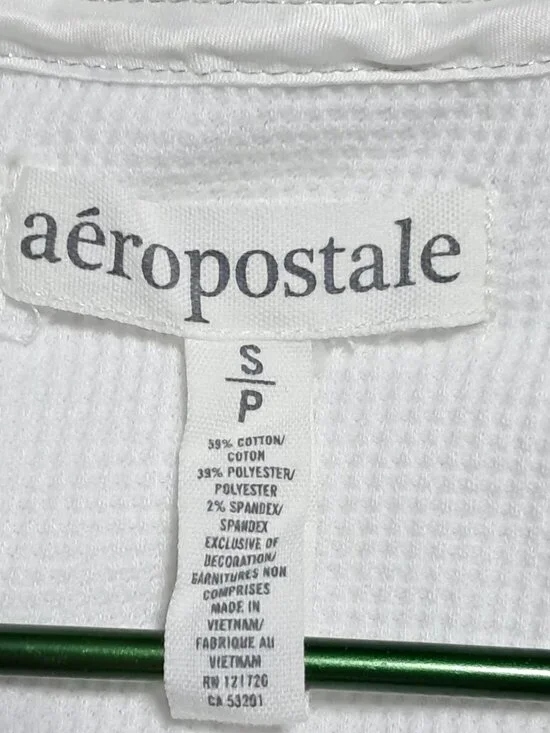 Aeropostale Henley Tank Top Lace Trim with Rhinestones Womens Size S White Waffl - Picture 4 of 10